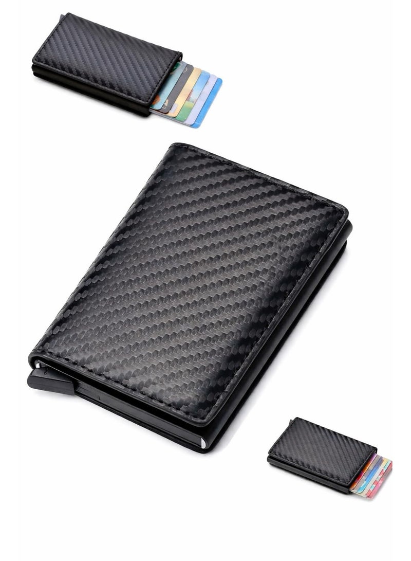 Shein Card Holder, Men Credit Card Holder, Slim Card Case Front Pocket Anti-theft-RFID Auto Pop up Travel Thin Wallets for Men, Carbon Fiber Black( Hold 12-14 Cards), Minimalist - Image 1